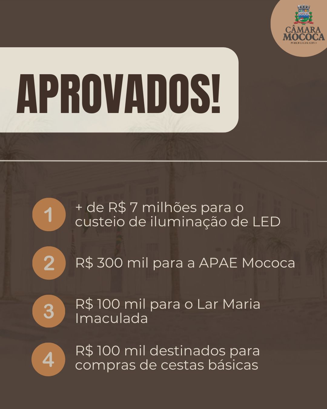 IMPORTANTES PROJETOS DE LEI SÃO APROVADOS PELA CÂMARA MUNICIPAL DE MOCOCA